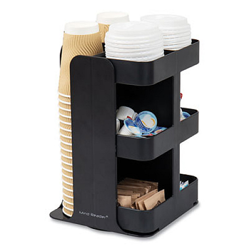 Mind Reader Anchor Collection 8-Compartment Coffee Cup, Lid, and Condiment Carousel Countertop Organizer, 8 x 8 x 12, Black (CUPOSPINBLK)