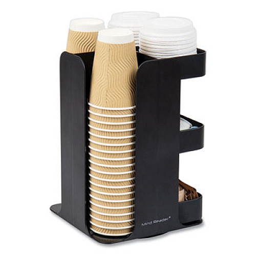 Mind Reader Anchor Collection 8-Compartment Coffee Cup, Lid, and Condiment Carousel Countertop Organizer, 8 x 8 x 12, Black (CUPOSPINBLK)