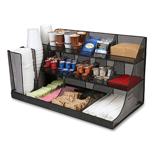 Mind Reader Network Collection 14-Compartment Coffee Cup and Condiment Countertop Organizer, 11.61 x 23.9 x 12.76, Black (CMG2MESHBLK)
