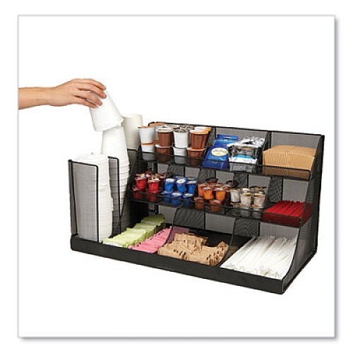 Mind Reader Network Collection 14-Compartment Coffee Cup and Condiment Countertop Organizer, 11.61 x 23.9 x 12.76, Black (CMG2MESHBLK)