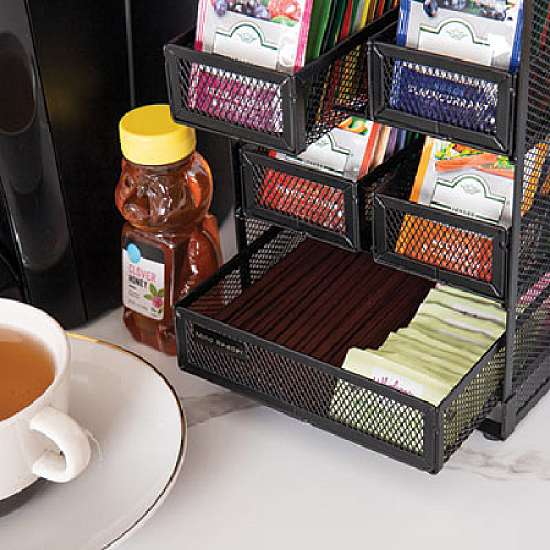 Mind Reader Network Collection 5-Compartment Tea Countertop Organizer, 6.75 x 7 x 10, Black (MMTDR5BLK)