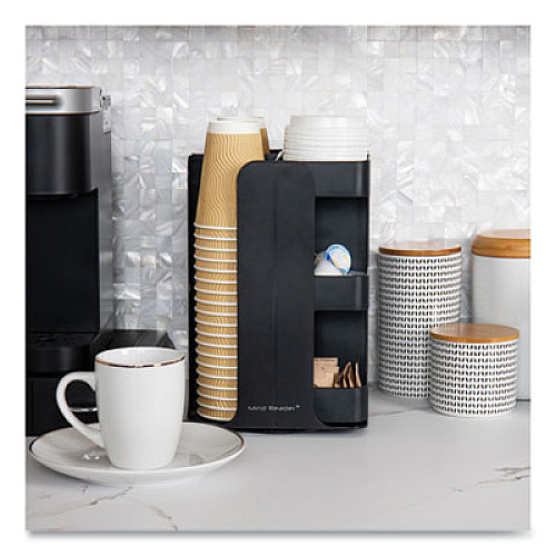 Mind Reader Anchor Collection 8-Compartment Coffee Cup, Lid, and Condiment Carousel Countertop Organizer, 8 x 8 x 12, Black (CUPOSPINBLK)