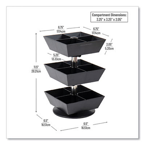 Mind Reader Anchor Collection 3-Tier 12-Compartment Tea and Condiment Carousel Countertop Organizer, 6.75 x 6.75 x 11.5, Black (TEASWIV3TBLK)