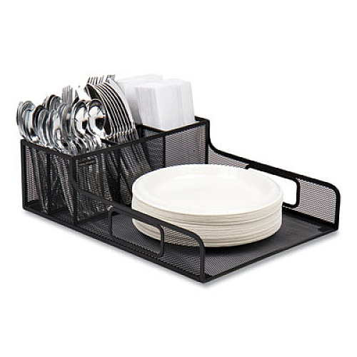 Mind Reader Network Collection Utensil, Napkin and Plate Countertop Organizer, 11.5 x 14.75 x 5.5, Metal, Black (PSNAMESHBLK)