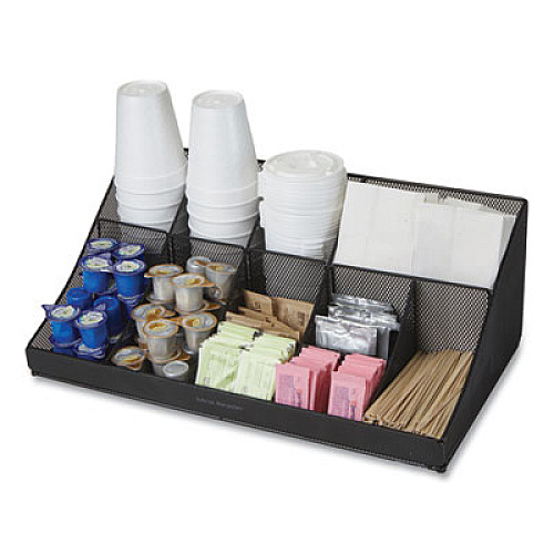 Mind Reader Network Collection 11-Compartment Coffee Cup and Condiment Countertop Organizer, 9.5 x 17.88 x 6.63, Black (COMORGMESHBL)