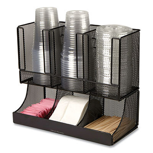 Mind Reader Network Collection 2-Tier 6-Compartment Coffee Cup and Condiment Countertop Organizer, 5 x 13 x 11.5, Black (UPMESHBLK)