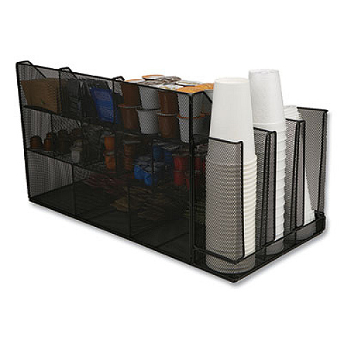 Mind Reader Network Collection 14-Compartment Coffee Cup and Condiment Countertop Organizer, 11.61 x 23.9 x 12.76, Black (CMG2MESHBLK)