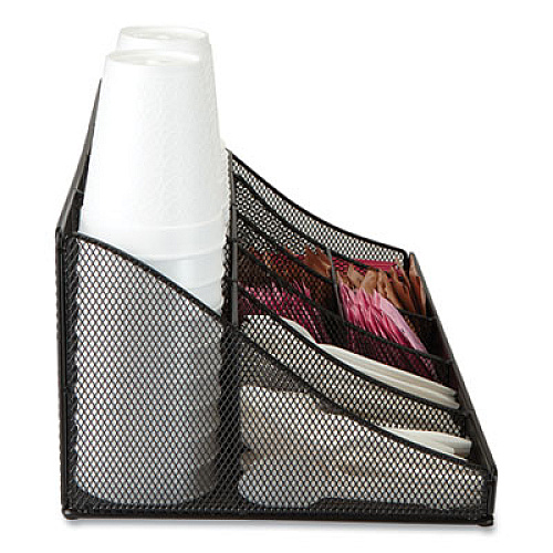 Mind Reader Network Collection 11-Compartment Coffee Cup and Condiment Countertop Organizer, 9.5 x 17.88 x 6.63, Black (COMORGMESHBL)