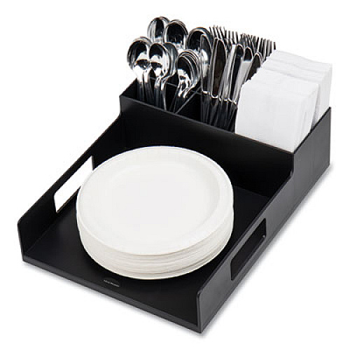 Mind Reader Network Collection Utensil, Napkin and Plate Countertop Organizer, 15.2 x 11.5 x 4.45, Plastic, Black (PSNAPUTBLK)