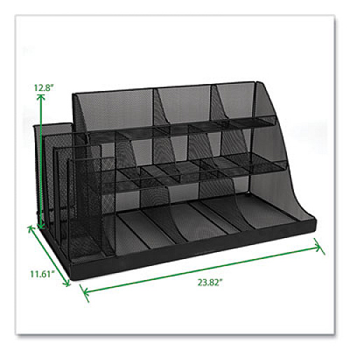 Mind Reader Network Collection 14-Compartment Coffee Cup and Condiment Countertop Organizer, 11.61 x 23.9 x 12.76, Black (CMG2MESHBLK)