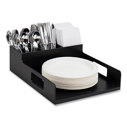 Mind Reader Network Collection Utensil, Napkin and Plate Countertop Organizer, 15.2 x 11.5 x 4.45, Plastic, Black (PSNAPUTBLK)