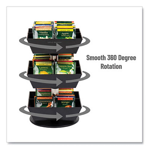 Mind Reader Anchor Collection 3-Tier 12-Compartment Tea and Condiment Carousel Countertop Organizer, 6.75 x 6.75 x 11.5, Black (TEASWIV3TBLK)