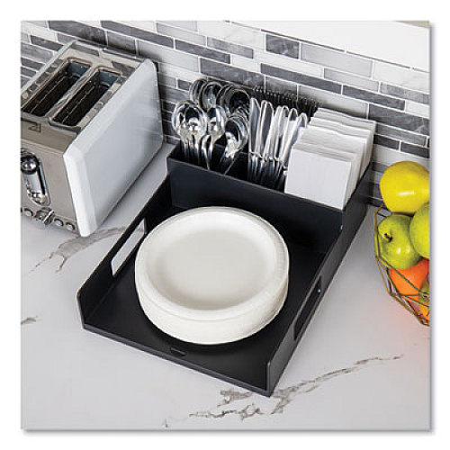 Mind Reader Network Collection Utensil, Napkin and Plate Countertop Organizer, 15.2 x 11.5 x 4.45, Plastic, Black (PSNAPUTBLK)