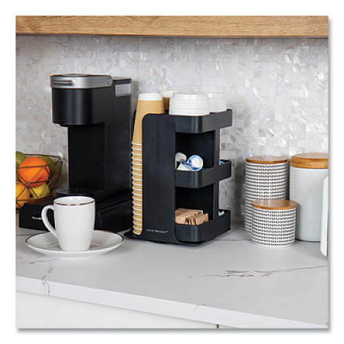 Mind Reader Anchor Collection 8-Compartment Coffee Cup, Lid, and Condiment Carousel Countertop Organizer, 8 x 8 x 12, Black (CUPOSPINBLK)