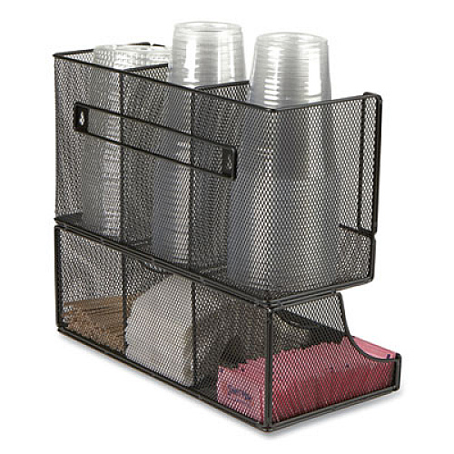 Mind Reader Network Collection 2-Tier 6-Compartment Coffee Cup and Condiment Countertop Organizer, 5 x 13 x 11.5, Black (UPMESHBLK)