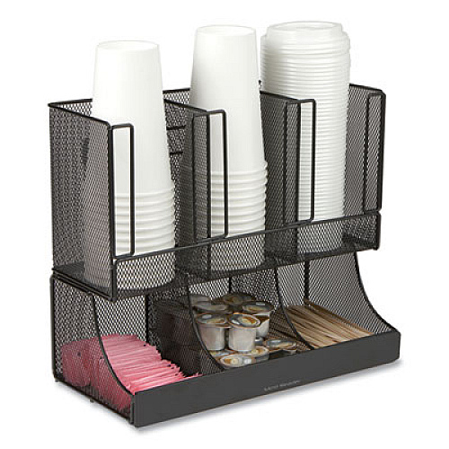 Mind Reader Network Collection 2-Tier 6-Compartment Coffee Cup and Condiment Countertop Organizer, 5 x 13 x 11.5, Black (UPMESHBLK)