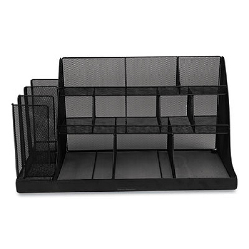 Mind Reader Network Collection 14-Compartment Coffee Cup and Condiment Countertop Organizer, 11.61 x 23.9 x 12.76, Black (CMG2MESHBLK)