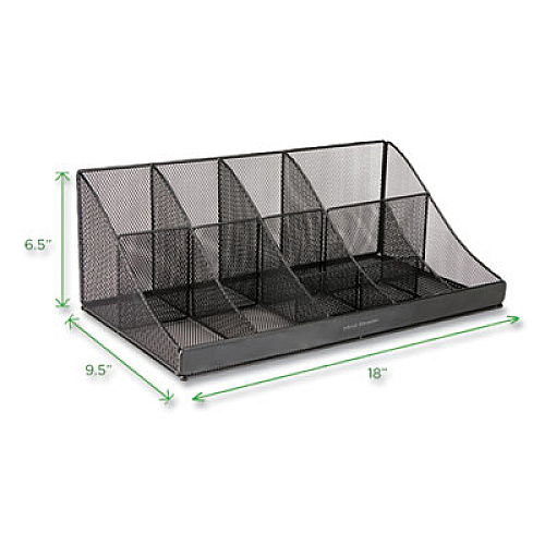 Mind Reader Network Collection 11-Compartment Coffee Cup and Condiment Countertop Organizer, 9.5 x 17.88 x 6.63, Black (COMORGMESHBL)