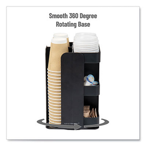 Mind Reader Anchor Collection 8-Compartment Coffee Cup, Lid, and Condiment Carousel Countertop Organizer, 8 x 8 x 12, Black (CUPOSPINBLK)