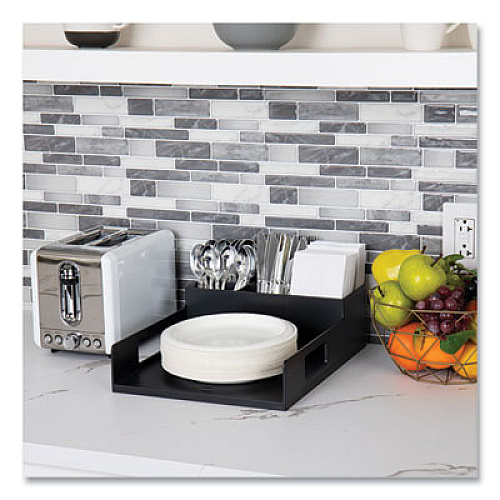 Mind Reader Network Collection Utensil, Napkin and Plate Countertop Organizer, 15.2 x 11.5 x 4.45, Plastic, Black (PSNAPUTBLK)