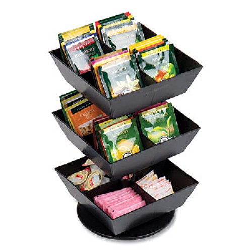 Mind Reader Anchor Collection 3-Tier 12-Compartment Tea and Condiment Carousel Countertop Organizer, 6.75 x 6.75 x 11.5, Black (TEASWIV3TBLK)