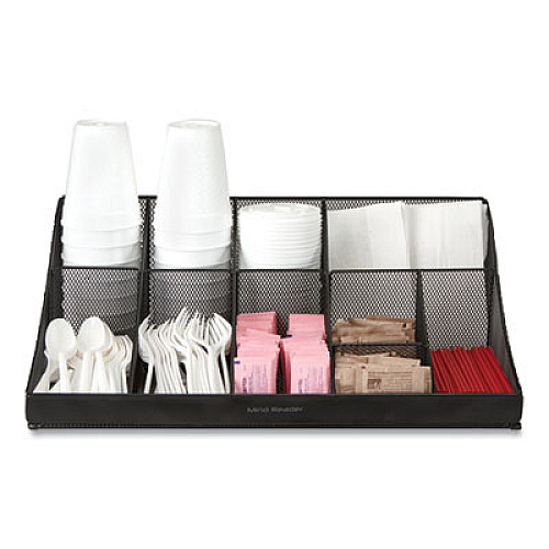 Mind Reader Network Collection 11-Compartment Coffee Cup and Condiment Countertop Organizer, 9.5 x 17.88 x 6.63, Black (COMORGMESHBL)
