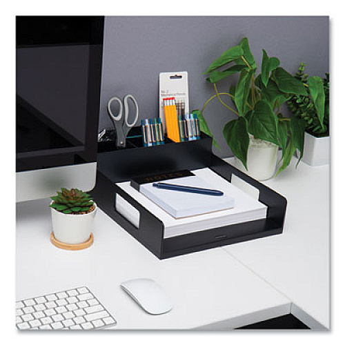 Mind Reader Network Collection Utensil, Napkin and Plate Countertop Organizer, 15.2 x 11.5 x 4.45, Plastic, Black (PSNAPUTBLK)
