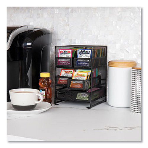 Mind Reader Network Collection 5-Compartment Tea Countertop Organizer, 6.75 x 7 x 10, Black (MMTDR5BLK)