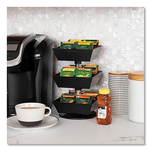 Mind Reader Anchor Collection 3-Tier 12-Compartment Tea and Condiment Carousel Countertop Organizer, 6.75 x 6.75 x 11.5, Black (TEASWIV3TBLK)