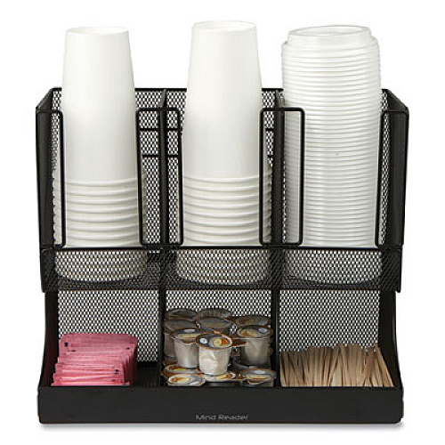 Mind Reader Network Collection 2-Tier 6-Compartment Coffee Cup and Condiment Countertop Organizer, 5 x 13 x 11.5, Black (UPMESHBLK)