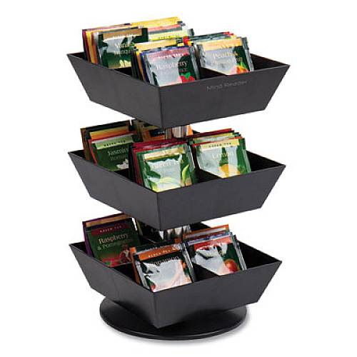 Mind Reader Anchor Collection 3-Tier 12-Compartment Tea and Condiment Carousel Countertop Organizer, 6.75 x 6.75 x 11.5, Black (TEASWIV3TBLK)