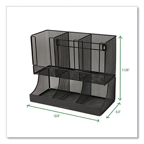 Mind Reader Network Collection 2-Tier 6-Compartment Coffee Cup and Condiment Countertop Organizer, 5 x 13 x 11.5, Black (UPMESHBLK)