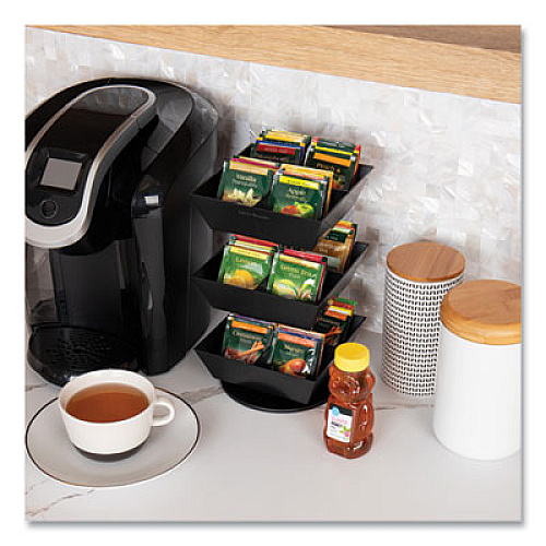Mind Reader Anchor Collection 3-Tier 12-Compartment Tea and Condiment Carousel Countertop Organizer, 6.75 x 6.75 x 11.5, Black (TEASWIV3TBLK)