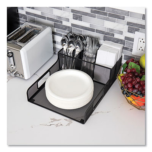 Mind Reader Network Collection Utensil, Napkin and Plate Countertop Organizer, 11.5 x 14.75 x 5.5, Metal, Black (PSNAMESHBLK)