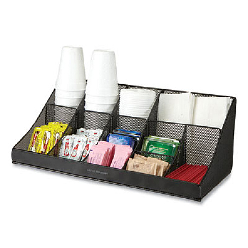 Mind Reader Network Collection 11-Compartment Coffee Cup and Condiment Countertop Organizer, 9.5 x 17.88 x 6.63, Black (COMORGMESHBL)