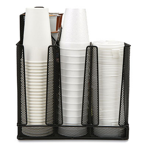 Mind Reader Network Collection 14-Compartment Coffee Cup and Condiment Countertop Organizer, 11.61 x 23.9 x 12.76, Black (CMG2MESHBLK)