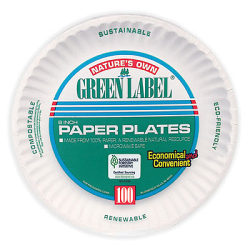 AJM Packaging Corporation White Paper Plates, 6" dia, 100/Pack, 10 Packs/Carton (PP6GREWH)