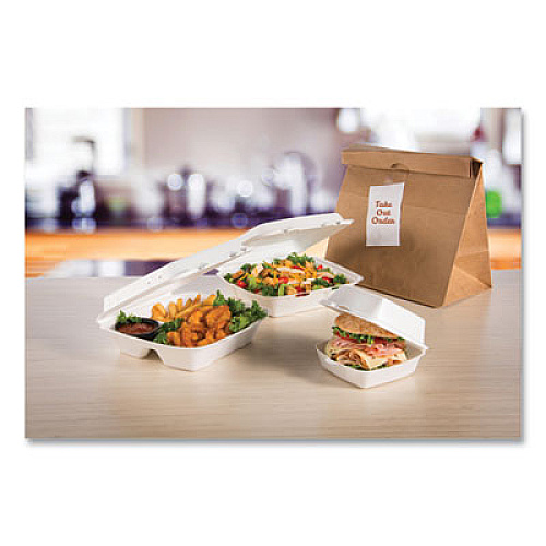 Dart Foam Hinged Lid Containers, 3 Compartments, 9.25 x 9.5 x 3, White, 100/Sleeve, 2 Sleeves/Carton (95HT3R)