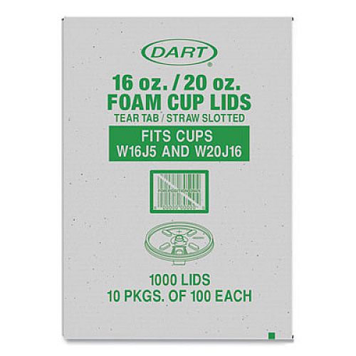 Dart Lids for Foam Cups and Containers, Fits 16 oz/20 oz Hot Cups, Plastic, Translucent, 1,000/Carton (W16FTS)