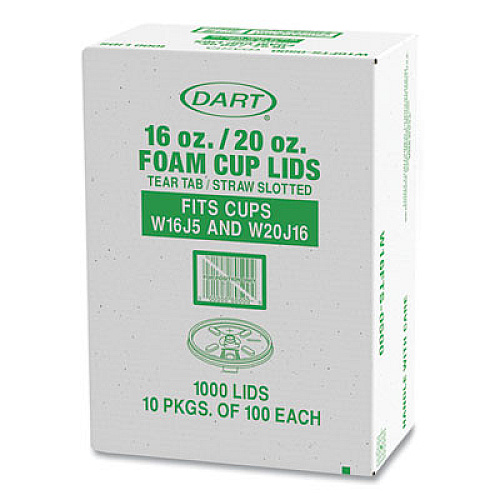Dart Lids for Foam Cups and Containers, Fits 16 oz/20 oz Hot Cups, Plastic, Translucent, 1,000/Carton (W16FTS)