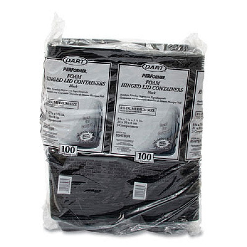 Dart Insulated Foam Hinged Lid Containers, 3 Compartments, 7.96 x 3.2 x 8.36, Black, 200/Carton (85HTB3R)