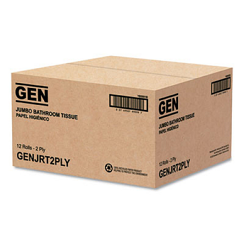 GEN JRT Jumbo Bath Tissue, Septic Safe, 2-Ply, 3.5" x 750 ft, White, 12 Rolls/Carton (JRT2PLY)