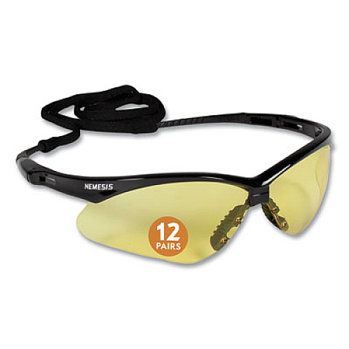 KleenGuard Nemesis Safety Glasses, Black Half Frame, Amber Dual Lens (25659)
