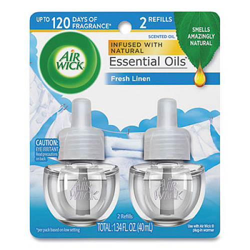 Air Wick Scented Oil Twin Refill, Fresh Linen, 0.67 oz, 2/Pack, 6/Carton (82291)