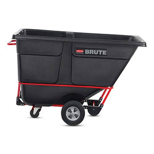 Rubbermaid Commercial 1 cu yd BRUTE Forkliftable Rotomolded Tilt Truck, Standard Duty, 1,250 lb Capacity, Black/Red (131542BLA)