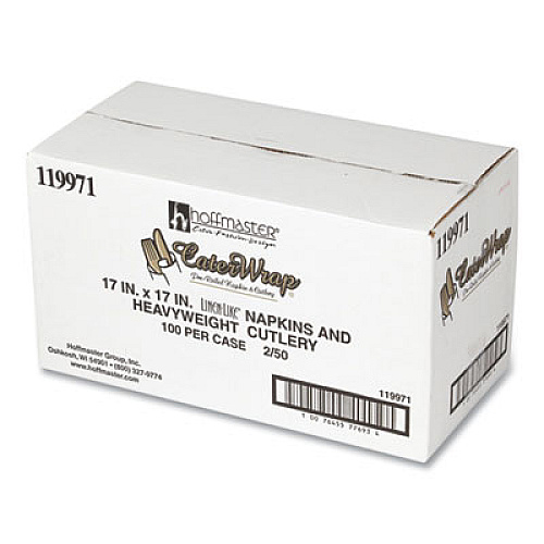 Hoffmaster CaterWrap Heavyweight Cutlery Combo Kit, Fork/Knife/Napkin/Spoon, Plastic, Black, 100/Carton (119971)