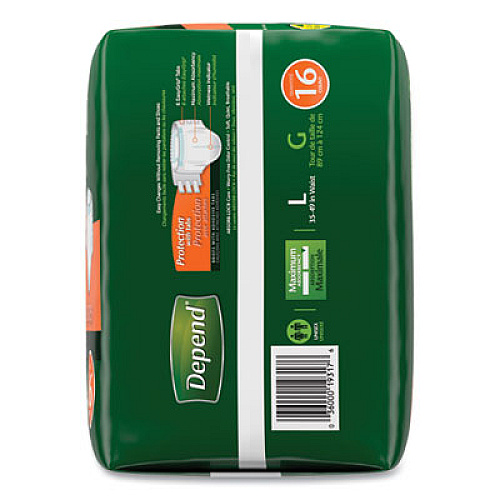 Depend Incontinence Protection with Tabs, Large, 35" to 49" Waist, 16/Pack, 3 Packs/Carton (35458)