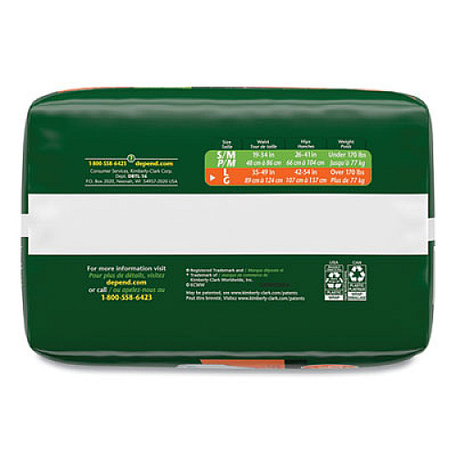 Depend Incontinence Protection with Tabs, Large, 35" to 49" Waist, 16/Pack, 3 Packs/Carton (35458)
