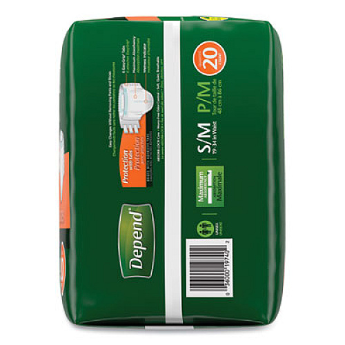 Depend Incontinence Protection with Tabs, Small/Medium, 19" to 34" Waist, 20/Pack, 3 Packs/Carton (35456)