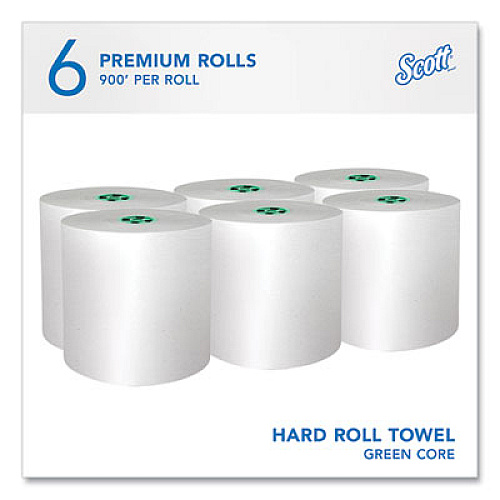 Pro Hard Roll Paper Towels with Absorbency Pockets for Scott Pro Dispenser, Green Core Only, 1-Ply, 7.5" x 900 ft,6 Rolls/CT (43961)